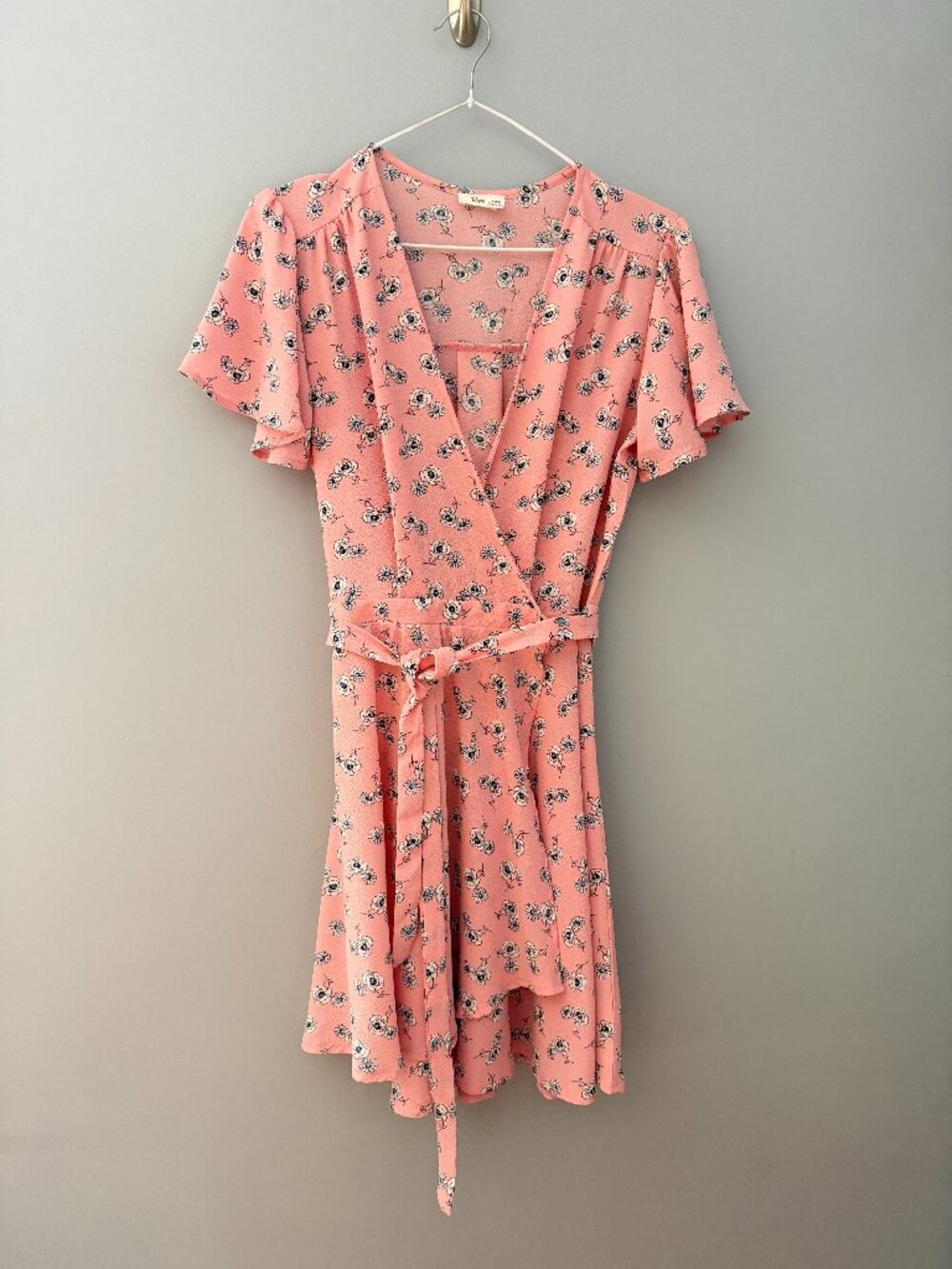 Pink Floral Print Midi Wrap Dress Size Medium
